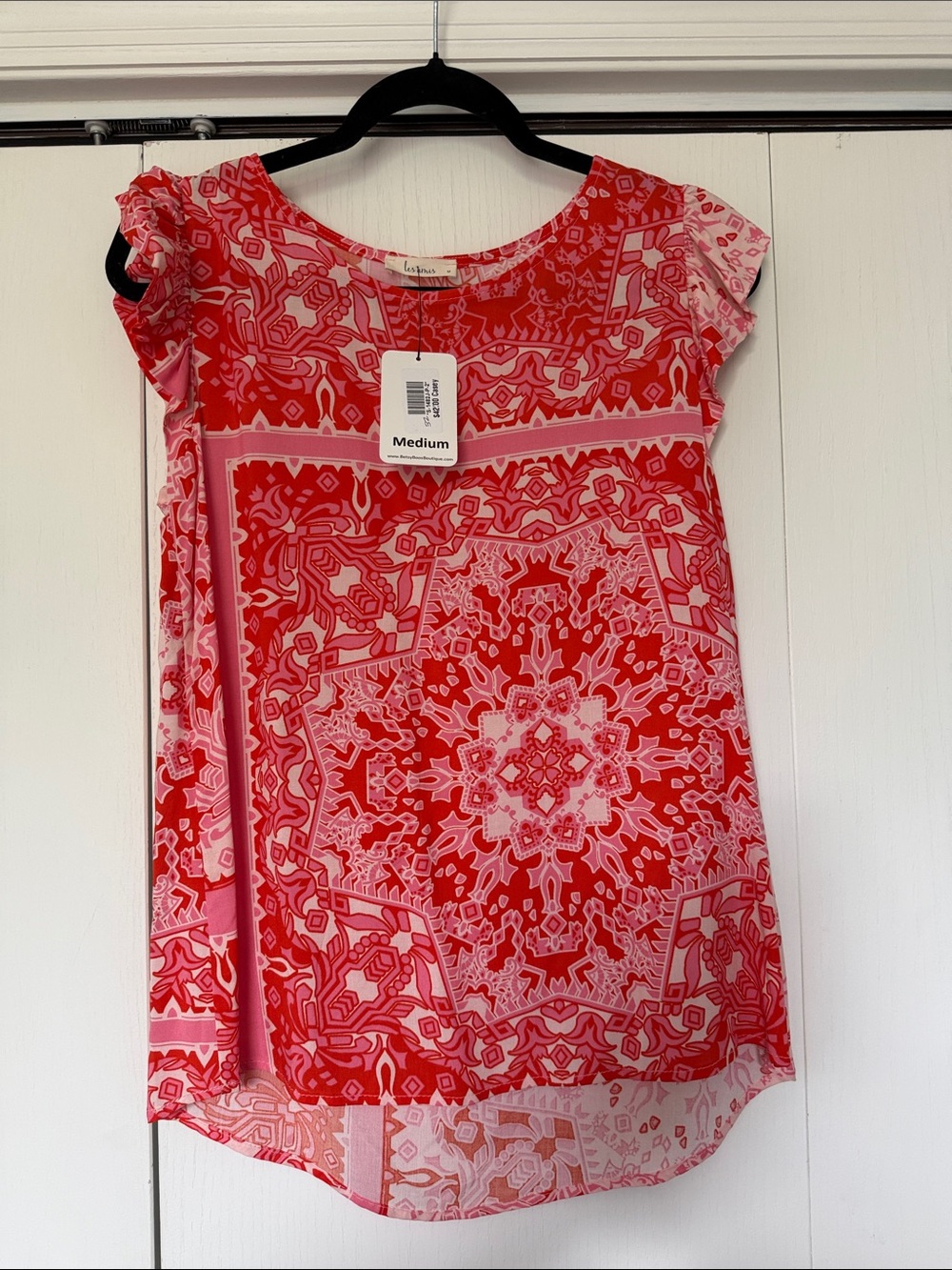 Red Pink Patterned Short Sleeve Blouse